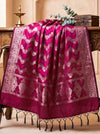 Banarasee Semi Katan Zari Work Salwar Kameez Fabric With Dupatta Set-Magenta