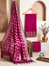 Banarasee Semi Katan Zari Work Salwar Kameez Fabric With Dupatta Set-Magenta