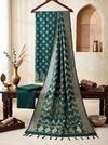 Banarasee Semi Katan Zari Work Salwar Kameez Fabric With Dupatta Set-Deep Green