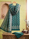 Banarasee Semi Katan Zari Work Salwar Kameez Fabric With Dupatta Set-Deep Green