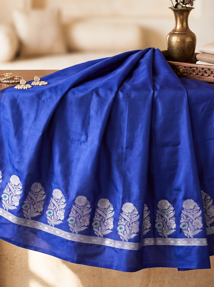 Banarasee Semi Katan Zari Work Salwar Kameez Fabric With Dupatta Set-Royal Blue