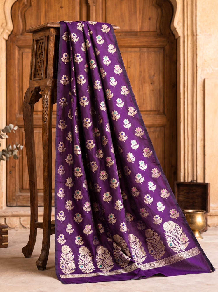 Banarasee Semi Katan Zari Work Salwar Kameez Fabric With Dupatta Set-Purple