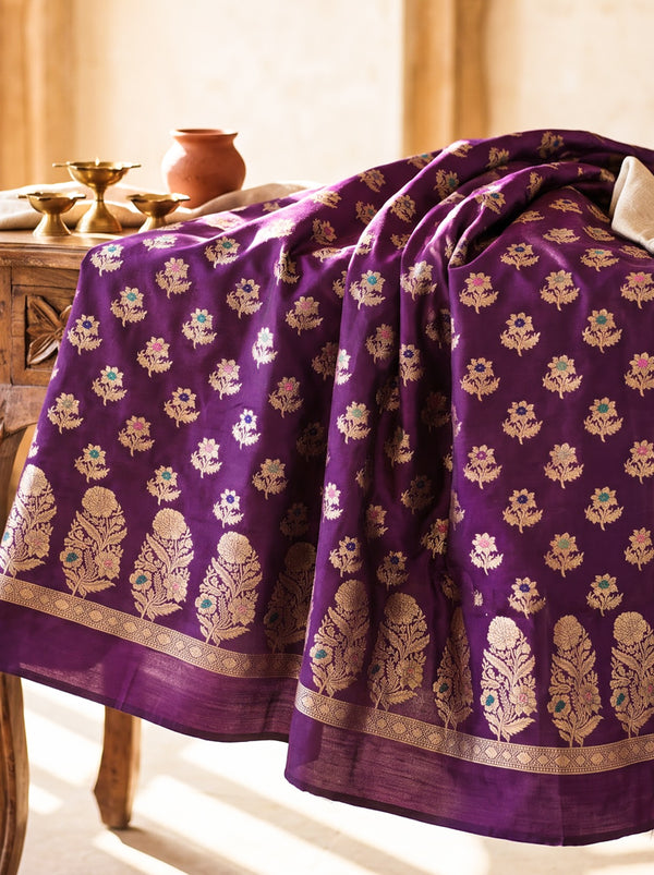 Banarasee Semi Katan Zari Work Salwar Kameez Fabric With Dupatta Set-Purple