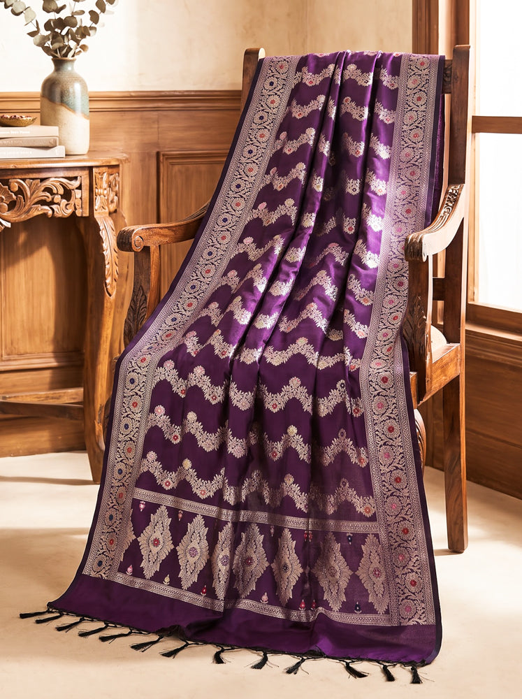 Banarasee Semi Katan Zari Work Salwar Kameez Fabric With Dupatta Set-Purple