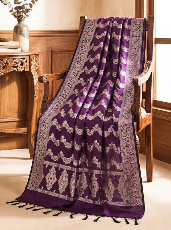 Banarasee Semi Katan Zari Work Salwar Kameez Fabric With Dupatta Set-Purple