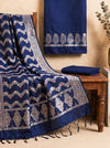 Banarasee Semi Katan Zari Work Salwar Kameez Fabric With Dupatta Set-Navy Blue