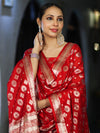 Banarasee Zari Work Chiffon Salwar Kameez Fabric With Dupatta Set-Red