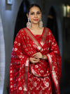 Banarasee Zari Work Chiffon Salwar Kameez Fabric With Dupatta Set-Red