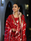 Banarasee Zari Work Chiffon Salwar Kameez Fabric With Dupatta Set-Red