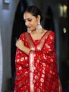 Banarasee Zari Work Chiffon Salwar Kameez Fabric With Dupatta Set-Red