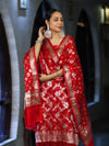 Banarasee Zari Work Chiffon Salwar Kameez Fabric With Dupatta Set-Red