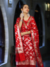 Banarasee Zari Work Chiffon Salwar Kameez Fabric With Dupatta Set-Red