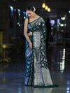 Banarasee Handwoven Georgette Saree With Zari Jaal Design & Border-Deep Green