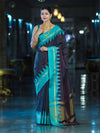 Banarasee Handloom Semi Silk Saree With Zari Checks Design & Temple Border-Burgundy & Green