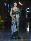 Banarasee Handwoven Georgette Saree With Zari Jaal Design & Border-Deep Green
