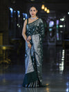 Banarasee Handwoven Georgette Saree With Zari Jaal Design & Border-Deep Green