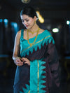 Banarasee Handloom Semi Silk Saree With Zari Checks Design & Temple Border-Burgundy & Green