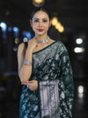 Banarasee Handwoven Georgette Saree With Zari Jaal Design & Border-Deep Green