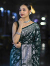Banarasee Handwoven Georgette Saree With Zari Jaal Design & Border-Deep Green