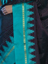 Banarasee Handloom Semi Silk Saree With Zari Checks Design & Temple Border-Burgundy & Green