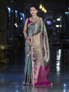Banarasee Handloom Dual Tone Tissue Saree With Zari Weaving Floral Work & Lace Border-Green & Violet
