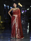 Banarasee Handloom Semi Silk Saree With Zari Buti Design & Lace Border-Dark Rust