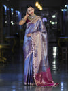 Banarasee Handloom Dual Tone Tissue Saree With Zari Weaving Floral Work & Lace Border-Blue & Violet