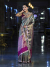 Banarasee Handloom Dual Tone Tissue Saree With Zari Weaving Floral Work & Lace Border-Green & Violet
