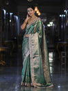 Banarasee Handloom Tissue Saree With Zari Weaving Floral Work & Lace Border-Green