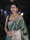 Banarasee Handloom Tissue Saree With Zari Weaving Floral Work & Lace Border-Green