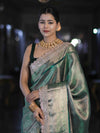 Banarasee Handloom Tissue Saree With Zari Weaving Floral Work & Lace Border-Green