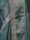 Banarasee Handloom Tissue Saree With Zari Weaving Floral Work & Lace Border-Green
