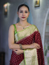 Banarasee Semi Chiffon Saree With Buti Design & Contrast Zari Border-Deep Maroon & Light Green