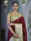 Banarasee Semi Chiffon Saree With Buti Design & Contrast Zari Border-Deep Maroon & Light Green