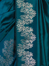 Banarasee Handloom Plain Semi Silk Saree With Zari Border-Teal Green
