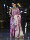 Banarasee Handloom Tissue Saree With Zari Weaving Floral Work & Lace Border-Light Pink