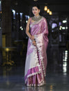 Banarasee Handloom Tissue Saree With Zari Weaving Floral Work & Lace Border-Light Pink