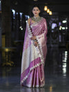 Banarasee Handloom Tissue Saree With Zari Weaving Floral Work & Lace Border-Light Pink