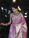Banarasee Handloom Tissue Saree With Zari Weaving Floral Work & Lace Border-Light Pink