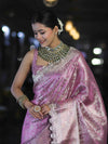 Banarasee Handloom Tissue Saree With Zari Weaving Floral Work & Lace Border-Light Pink