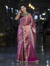 Banarasee Handloom Dual Tone Tissue Saree With Zari Weaving Floral Work & Lace Border-Deep Magenta