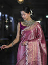 Banarasee Handloom Dual Tone Tissue Saree With Zari Weaving Floral Work & Lace Border-Deep Magenta