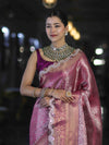 Banarasee Handloom Dual Tone Tissue Saree With Zari Weaving Floral Work & Lace Border-Deep Magenta