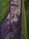 Banarasee Handloom Semi Silk Saree With Zari Checks Design & Contrast Border-Green & Purple