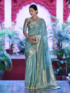 Banarasee Handloom Semi Silk Saree With Zari Buti Design & Lace Border-Mint Blue