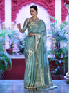 Banarasee Handloom Semi Silk Saree With Zari Buti Design & Lace Border-Mint Blue