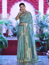 Banarasee Handloom Semi Silk Saree With Zari Buti Design & Lace Border-Mint Blue