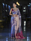 Banarasee Handloom Dual Tone Tissue Saree With Zari Weaving Floral Work & Lace Border-Blue & Violet