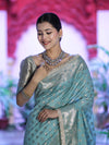Banarasee Handloom Semi Silk Saree With Zari Buti Design & Lace Border-Mint Blue