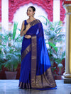 Banarasee Handloom Cotton Silk Plain Saree With Antique Zari Border-Blue